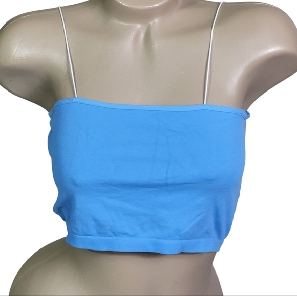 Free People Intimately Square Neck Skinny Strap Brami Crop Tank Top Blue NWOT - Picture 4 of 6